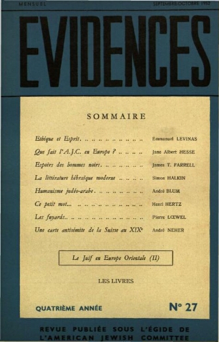 Evidences. N° 27 (Septembre/Octobre 1952)